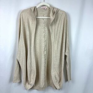Fresh Produce Women’s S/M Tan Ribbed Open Front Cardigan Sweater Hooded Bohemian